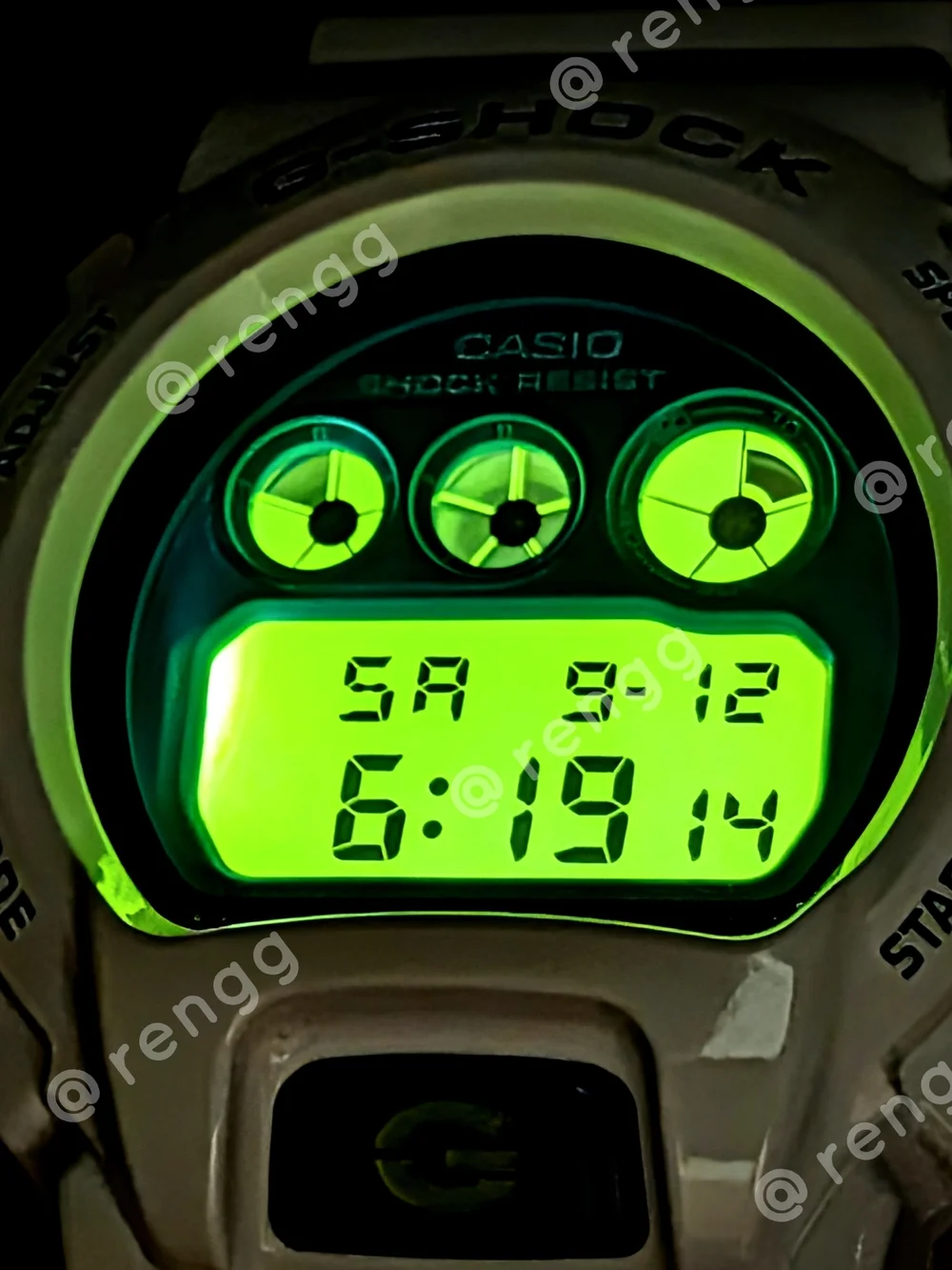 G-Shock White Resin Digital Watch with Blue Dial and Green Accents